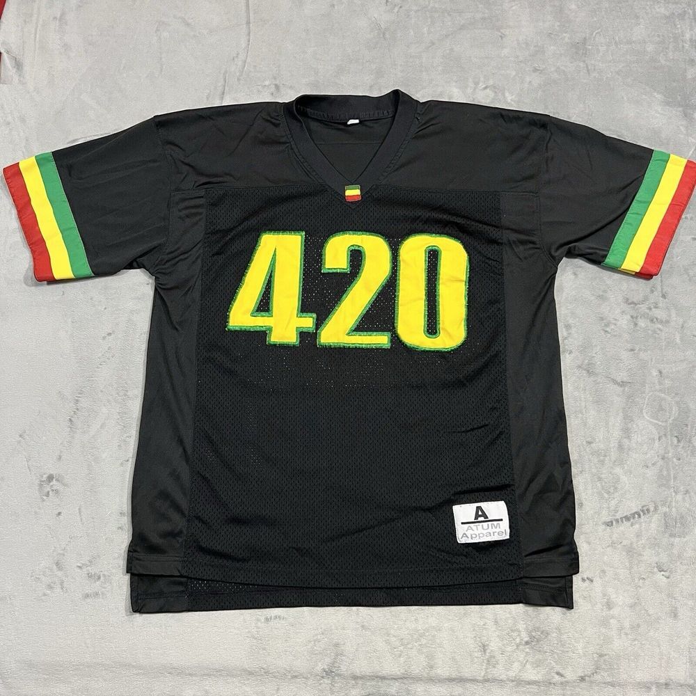 420 Rasta‎ Reggae Football Jersey Mens Large L Black Weed Vintage Atum Apparel